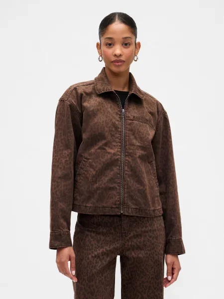 Kurtka jeansowa Gap z nadrukiem w panterkę