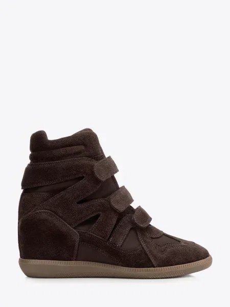 Wysokie sneakersy ze skóry zamszowej na koturnie ciemny brąz