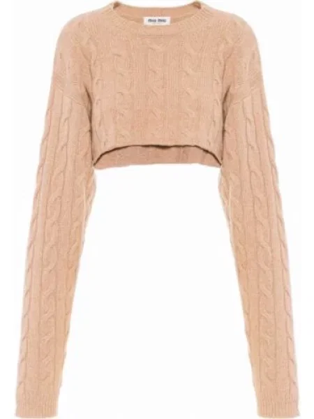 Кашмирен пуловер Miu Miu изрязани кафяво