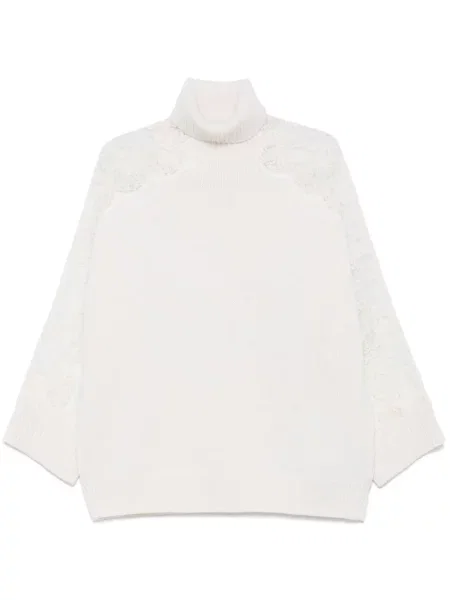 Pulover Elie Saab din dantelă alb