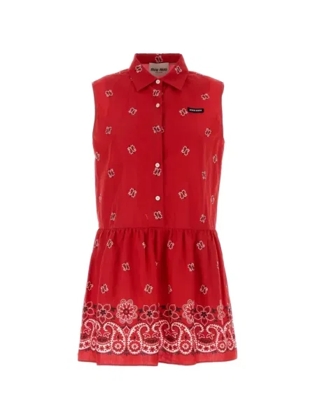 Rochie mini Miu Miu fără mâneci cu imagine roșu