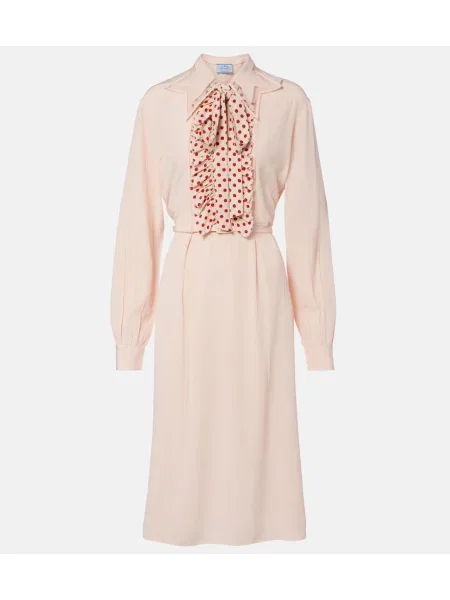 Cu centură rochie midi Prada de mătase cu buline roz