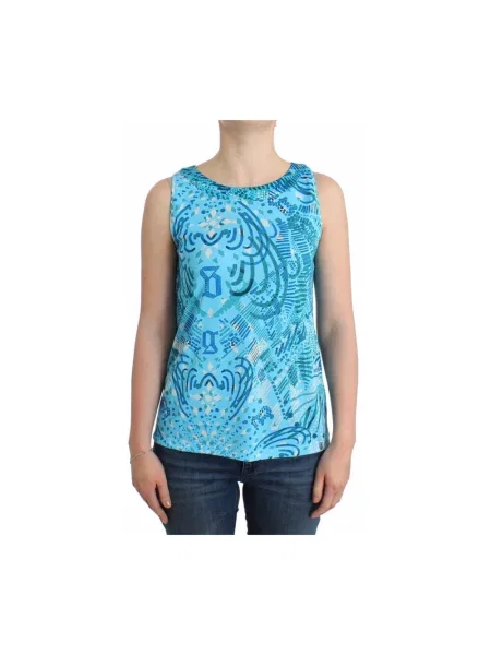Jedwabny top John Galliano elegancki niebieski