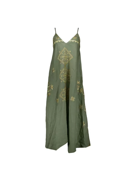 Maxi sukienka maxi Greek Archaic Kori z dekoltem w serek zielona