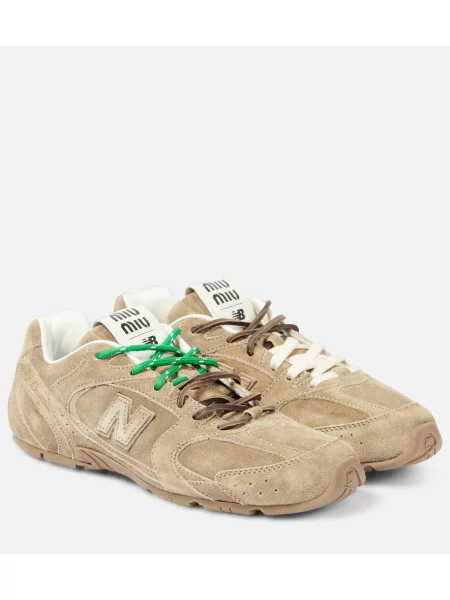 Sneakerși Miu Miu din piele de căprioară
