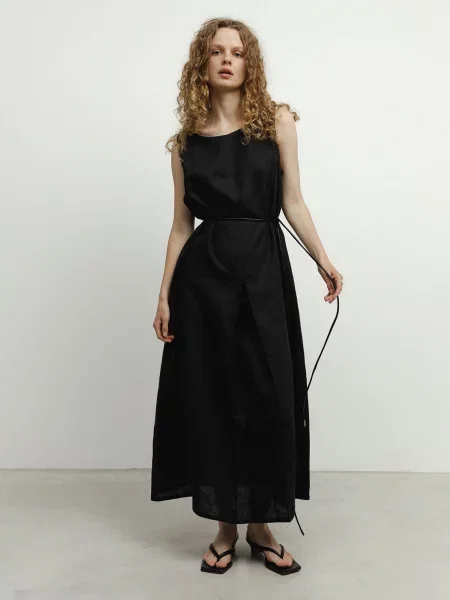 HARVEST Laura Сукня міді Льон чорний