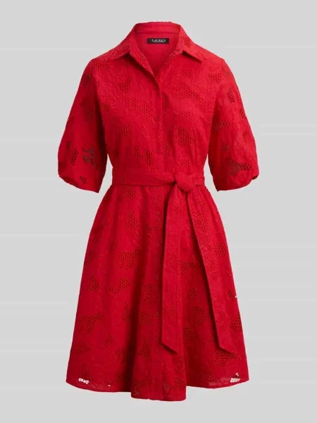 Sukienka koszulowa z ażurowej koronki Lauren Ralph Lauren czerwona