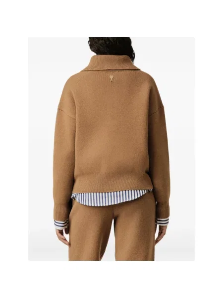 Sweter Ami Paris wełniany brązowy