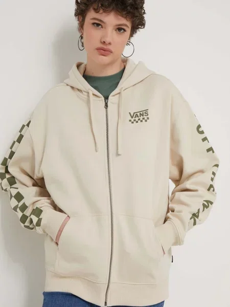 Суичър с качулка Vans с качулка с принт бежово