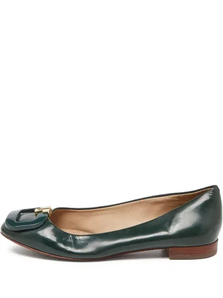 Balerini Germanier din piele cu cataramă verde