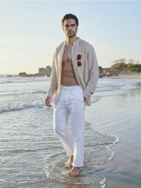 Sinsay Koszula z domieszką lnu beżowy