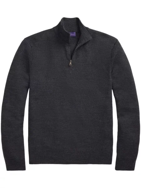 Pulover Ralph Lauren Purple Label de lână de jumătate de fermoar gri