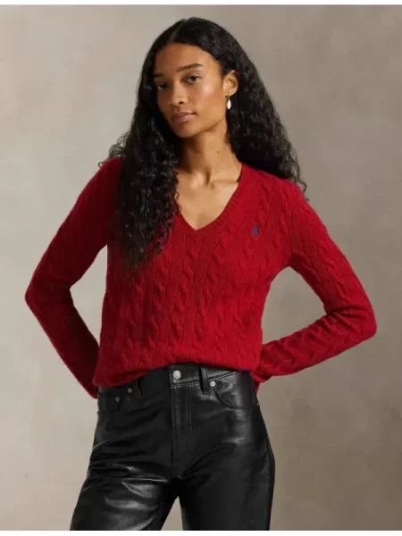 POLO RALPH LAUREN De lână pulover KIMBERLY cu adaos de cașmir roșu