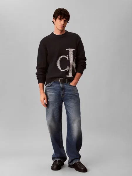 Sweter Calvin Klein wełniany z okrągłym dekoltem biały