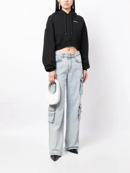 Hanorac cu glugă Off-white cu imagine alb