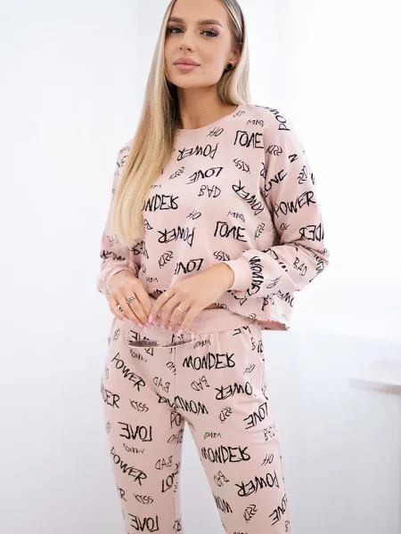 Komplet dresowy Kesi z napisami różowy