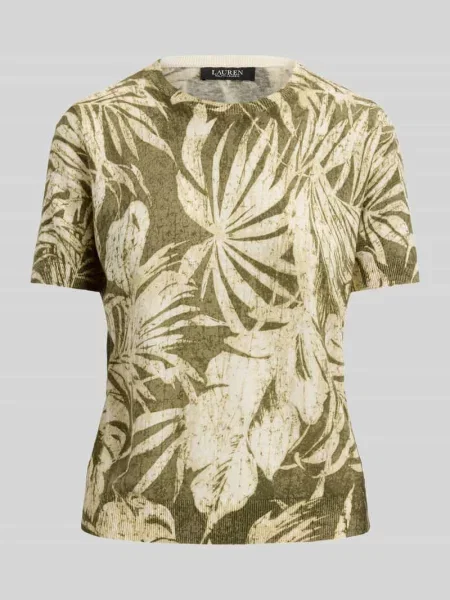 Sweter z mieszanki lnu i bawełny z krótkimi rękawami Lauren Ralph Lauren oliwkowy