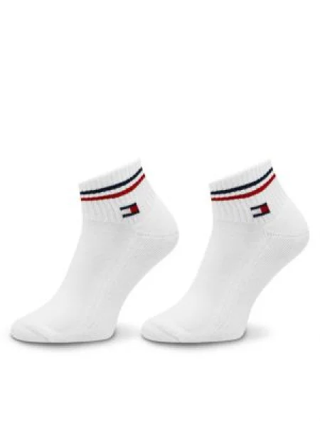 Set de 4 perechi de șosete medii unisex Tommy Hilfiger alb