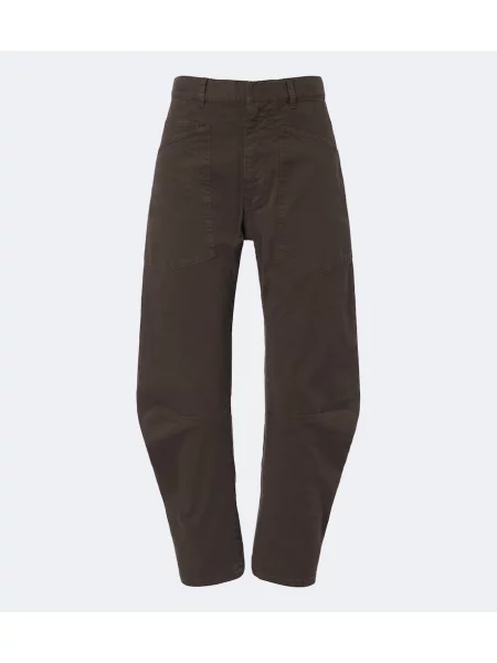 Pantaloni Nili Lotan din țesătură twill maro