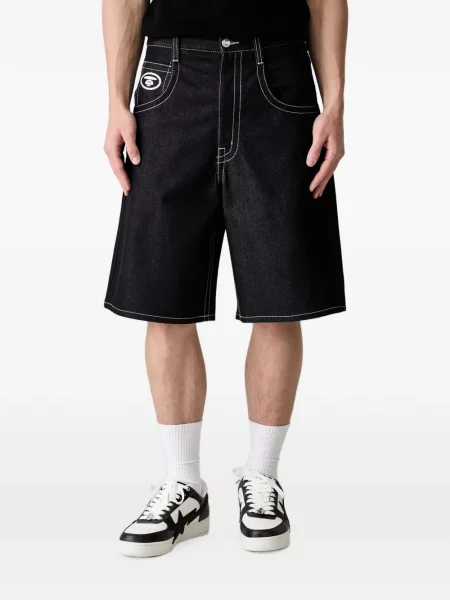Pantaloni scurți din denim Aape By A Bathing Ape cu autograf albastru