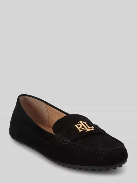 Półbuty Lauren Ralph Lauren z logo wsuwane zamszowe czarne