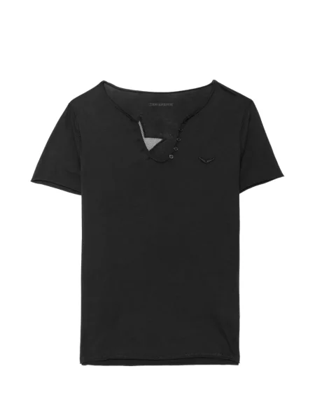 Tricou Zadig&voltaire plasă cu guler henley de plasă negru