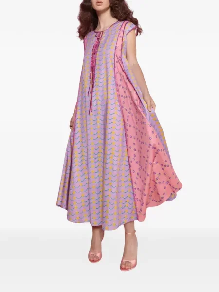 Rochie maxi Celia B cu model floral cu legături violet