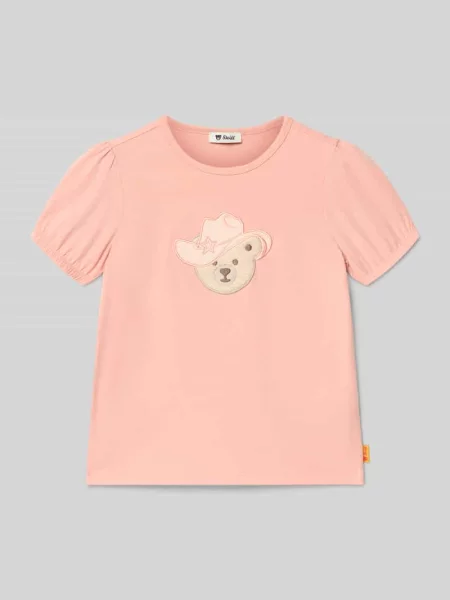 T-shirt o kroju regular fit z wyhaftowanym logo Steiff różowa