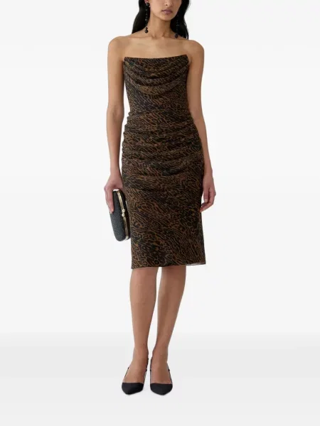Rochie midi Carolina Herrera cu imagine cu model leopard drapată maro