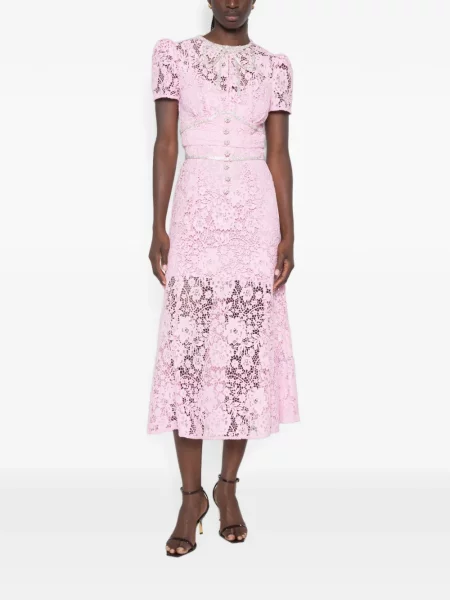 Rochie midi Self-portrait cu model floral din dantelă roz