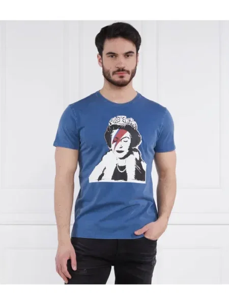 GUESS Tricou BANKSY QUEEN albastru