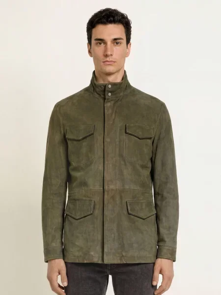 Jacob Cohen Kožená Bunda Fieldjacket olivová