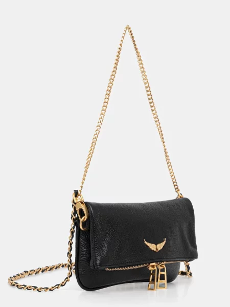 Zadig&Voltaire crossbody torbica usnjena ROCK NANO GRAINED LEATHER črna