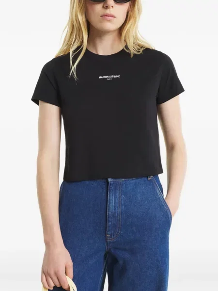 Decupat tricou Maison Kitsune cu imagine negru