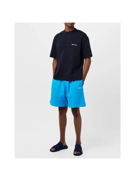 Szorty Balenciaga z logo niebieskie