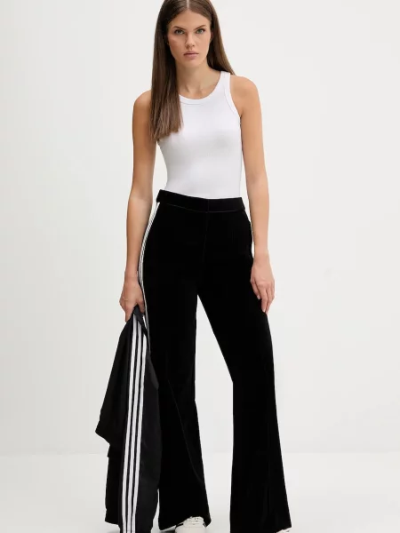 Спортивні велюрові штани adidas Originals Velvet широкі висока посадка чорний