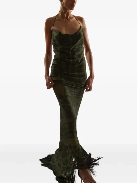 Rochie maxi Taller Marmo cu franjuri verde