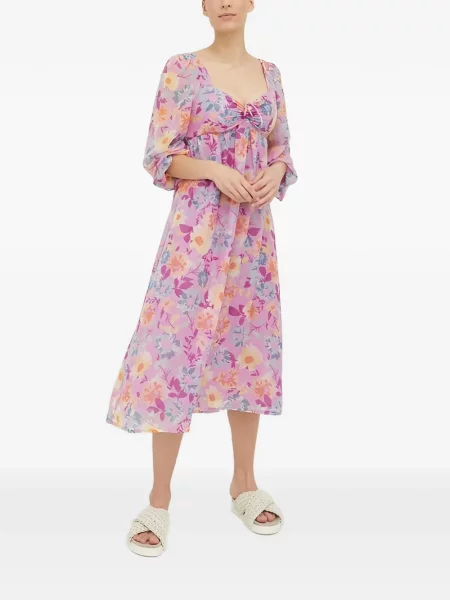 Rochie midi Billabong cu model floral cu imagine de costum roz