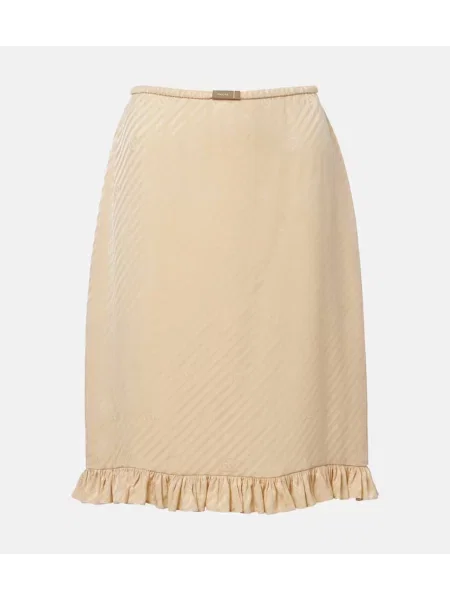Fustă midi Gucci de mătase până la genunchi bej