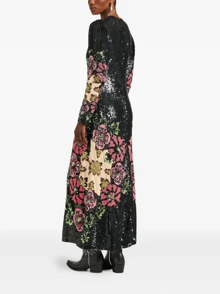 Rochie maxi La Doublej cu broderie cu model floral de costum negru
