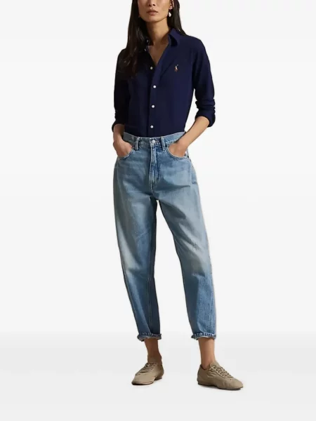 Lanena polo majica Polo Ralph Lauren karirana zelena