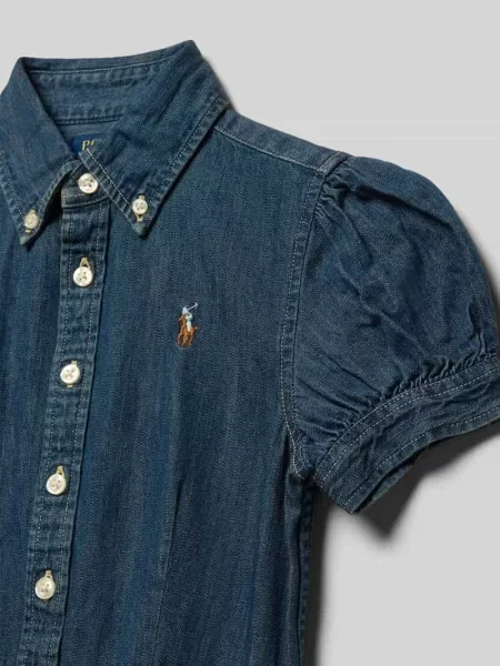 Taliowana sukienka jeansowa z czystej bawełny Polo Ralph Lauren Teens niebieska