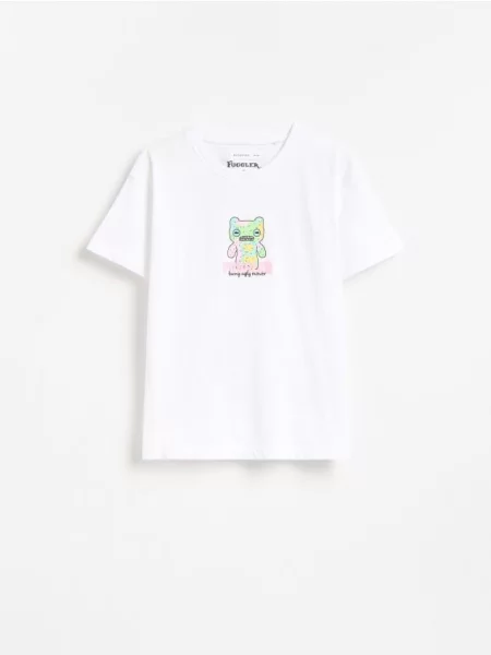 Reserved T-shirt z nadrukiem Fuggler złamana biel