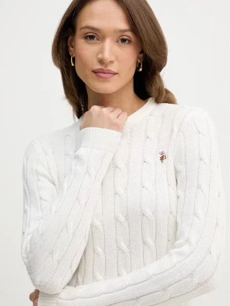 U.S. Polo Assn. pulóver női CREW NECK CABLE bézs