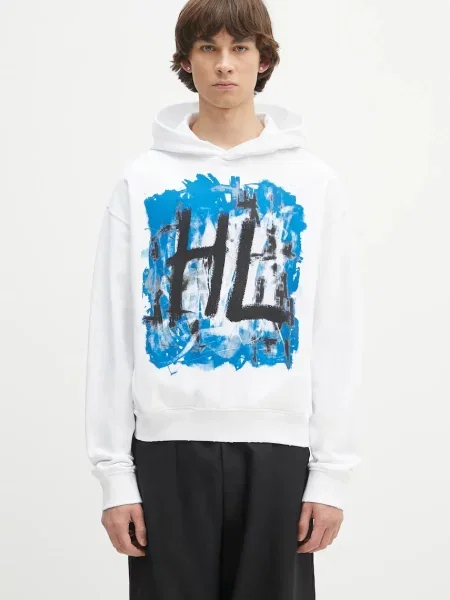 Dukserica Helmut Lang s kapuljačom s tiskom bijela