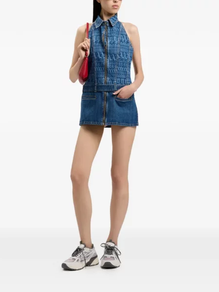 Rochie din denim Palm Angels cu autograf albastru