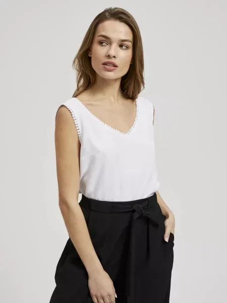 Tricou Moodo cu decolteu în V alb