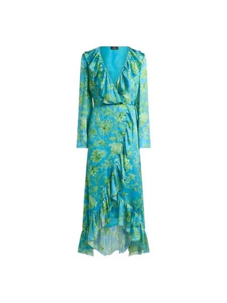 Jedwabna długa sukienka maxi Etro kopertowa