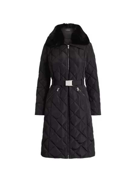 Matlasat cu centură palton Lauren Ralph Lauren negru