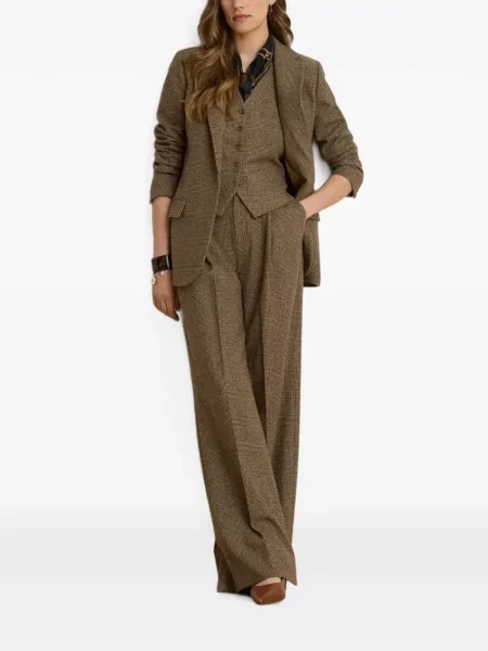 Vilnonės pledinės kelnės Lauren Ralph Lauren ruda